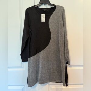 NWT Alfani Black and Gray Silver Metallic Women's long Sleeve Tunic XL